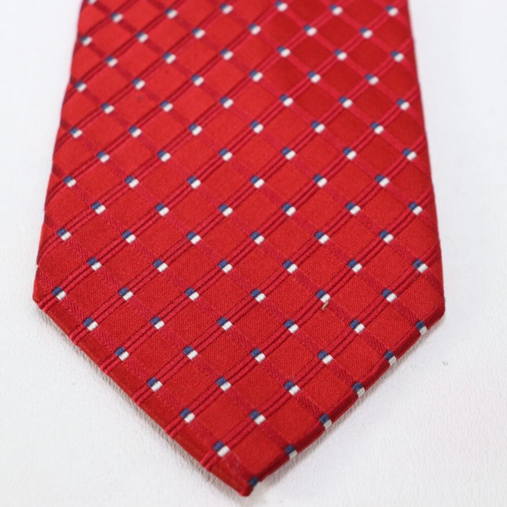 Jones New York Tie Mens 60 in Silk Red White Blue Micro Squares Diagonal Ribbed